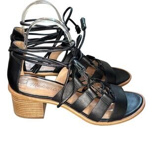 Madewell the Daniela Lace Up Black Leather Block Heel Sandal - size 7.5